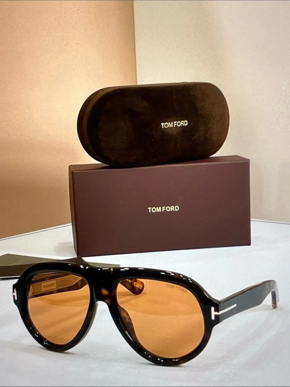 Tom Ford Black Frame Sunglasses with Amber Lenses